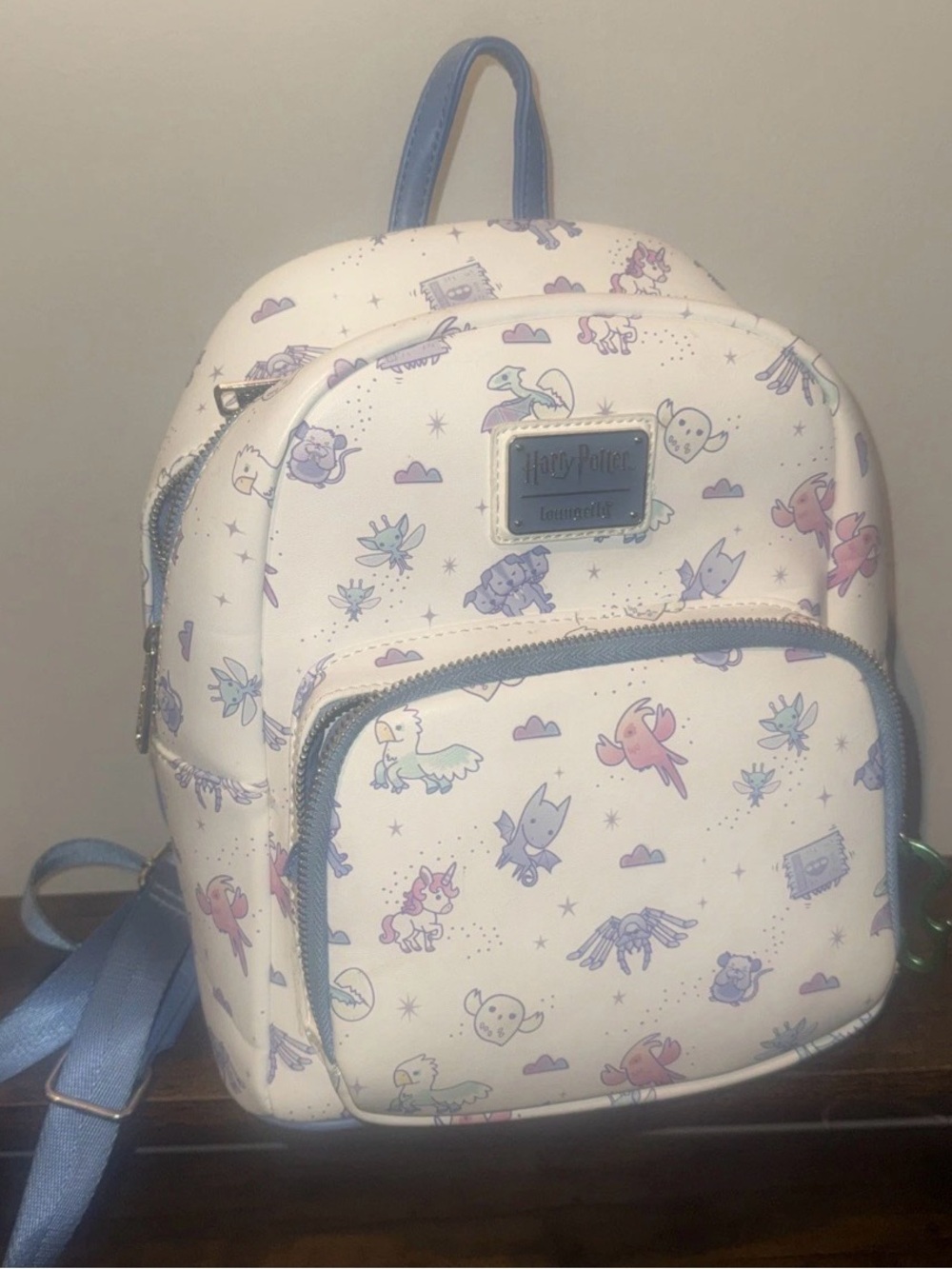 Loungefly White Mini Backpack with Pastel Blue & Pink Accents